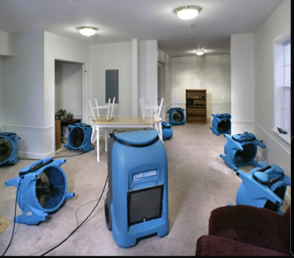 Air movers and dehumidifier setup for Water Extraction & Removal in Macomb